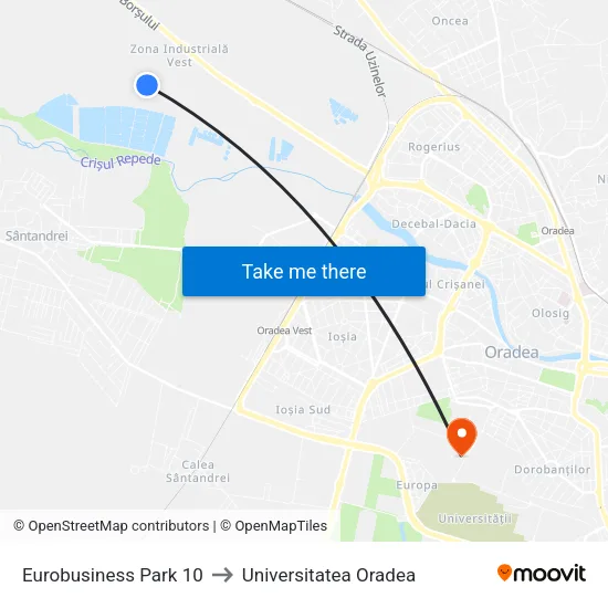 Eurobusiness Park 10 to Universitatea Oradea map
