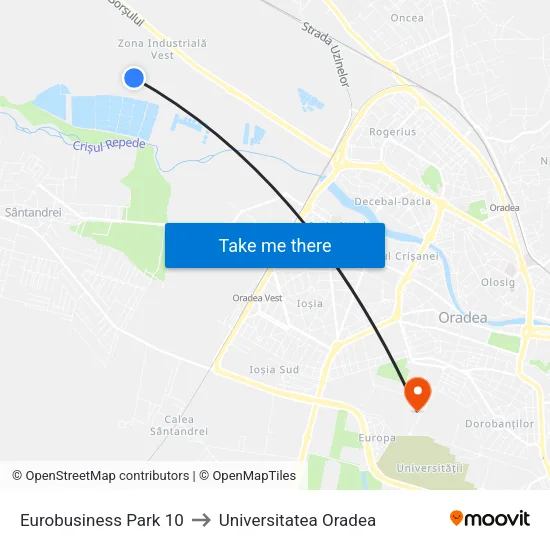 Eurobusiness Park 10 to Universitatea Oradea map