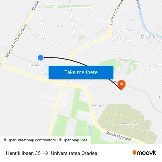 Henrik Ibsen 35 to Universitatea Oradea map