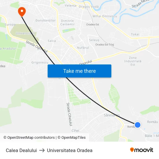 Rontău | Calea Dealului to Universitatea Oradea map