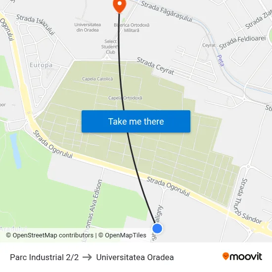 Parc Industrial 2/2 to Universitatea Oradea map