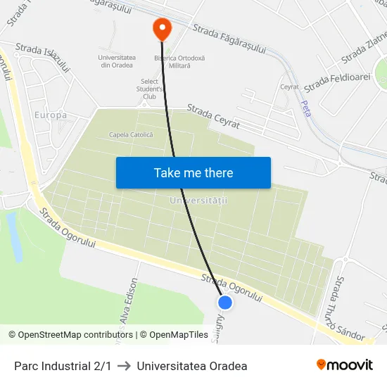 Parc Industrial 2/1 to Universitatea Oradea map