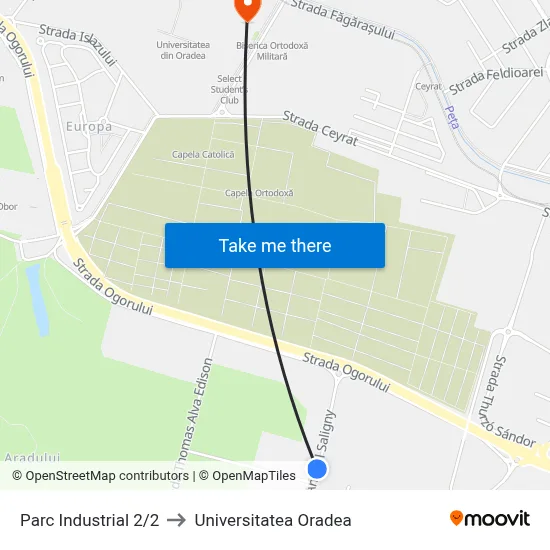 Parc Industrial 2/2 to Universitatea Oradea map