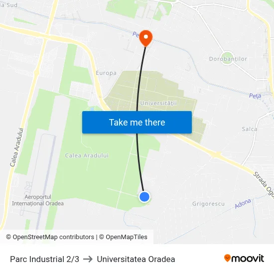 Parc Industrial 2/3 to Universitatea Oradea map