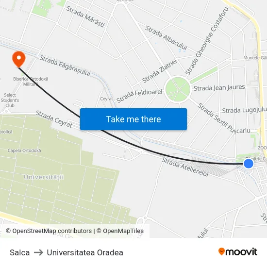 Salca to Universitatea Oradea map
