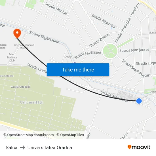 Salca to Universitatea Oradea map