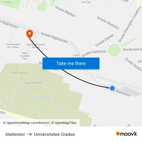 Atelierelor to Universitatea Oradea map
