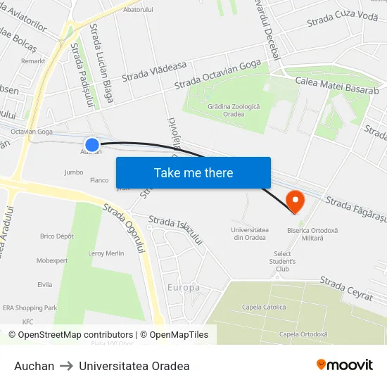 Auchan to Universitatea Oradea map