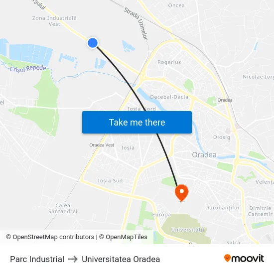 Parc Industrial to Universitatea Oradea map