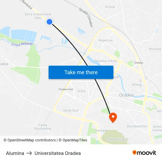 Alumina to Universitatea Oradea map