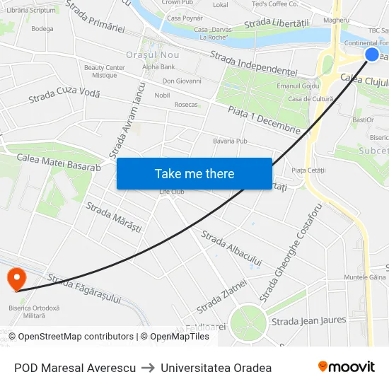 POD Maresal Averescu to Universitatea Oradea map
