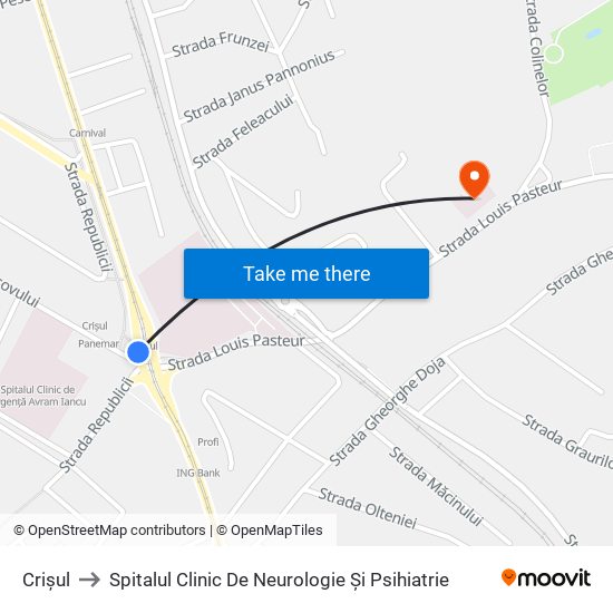 Crișul to Spitalul Clinic De Neurologie Și Psihiatrie map