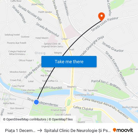 Piața 1 Decembrie to Spitalul Clinic De Neurologie Și Psihiatrie map