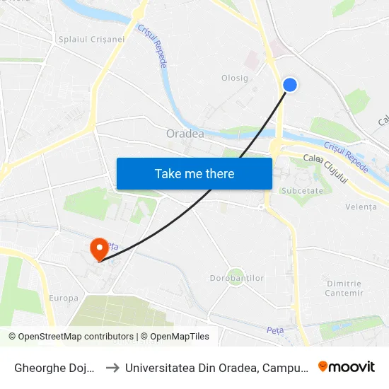 Gheorghe Doja 3 to Universitatea Din Oradea, Campus A map