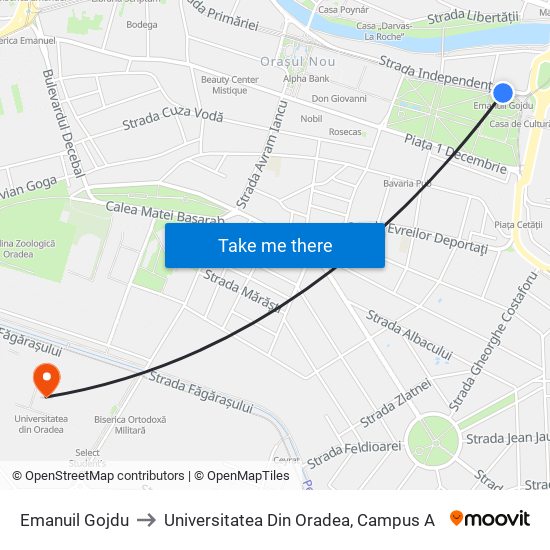 Emanuil Gojdu to Universitatea Din Oradea, Campus A map