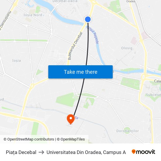 Piața Decebal to Universitatea Din Oradea, Campus A map