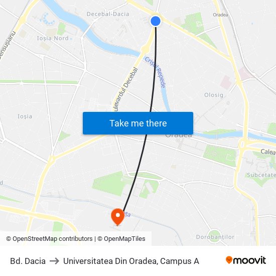 Bd. Dacia to Universitatea Din Oradea, Campus A map