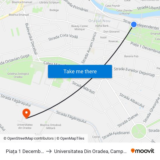 Piața 1 Decembrie to Universitatea Din Oradea, Campus A map