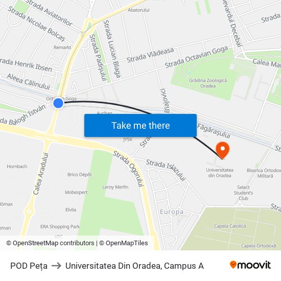 POD Peța to Universitatea Din Oradea, Campus A map