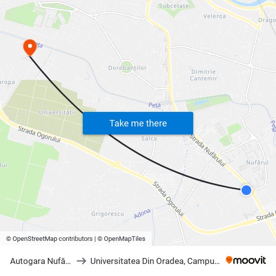 Autogara Nufărul to Universitatea Din Oradea, Campus A map