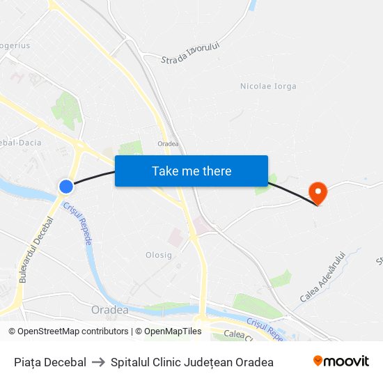 Piața Decebal to Spitalul Clinic Județean Oradea map