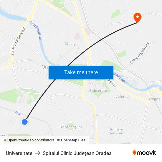 Universitate to Spitalul Clinic Județean Oradea map