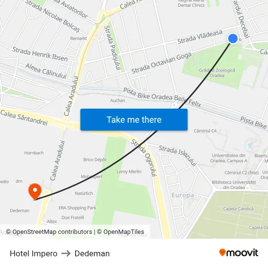 Hotel Impero to Dedeman map