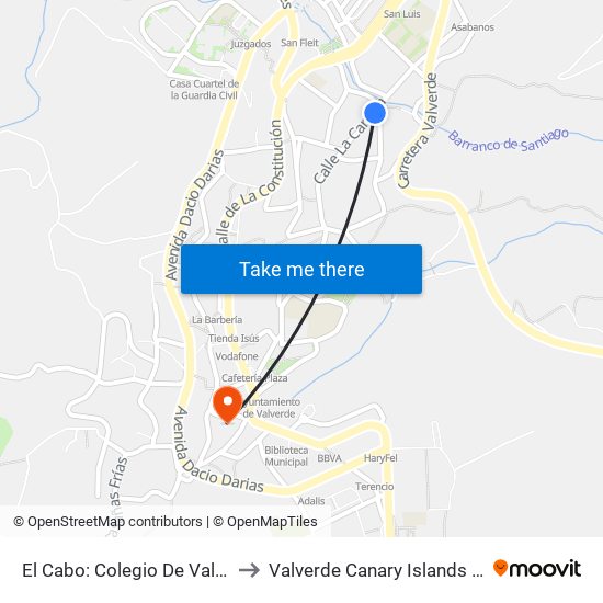 El Cabo:  Colegio De Valverde to Valverde Canary Islands Spain map