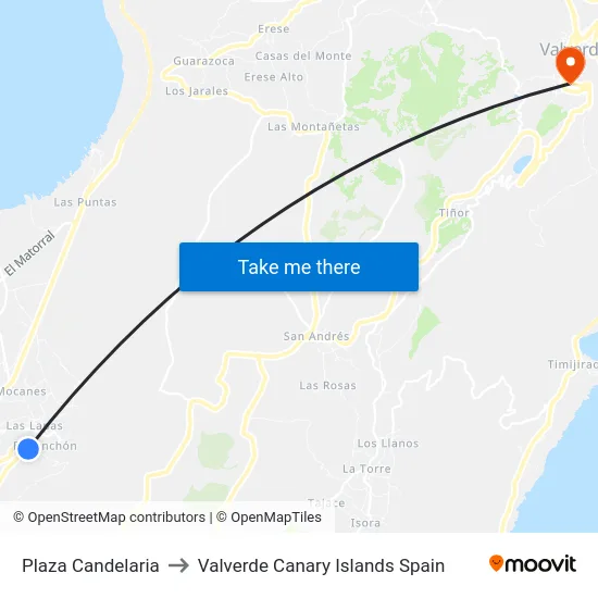 Plaza Candelaria to Valverde Canary Islands Spain map
