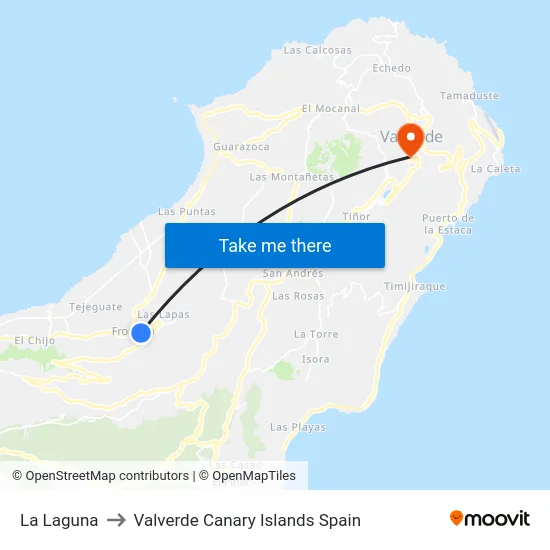 La Laguna to Valverde Canary Islands Spain map