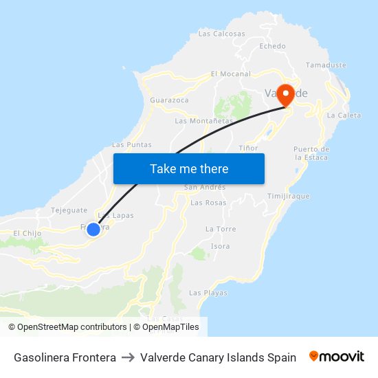 Gasolinera Frontera to Valverde Canary Islands Spain map