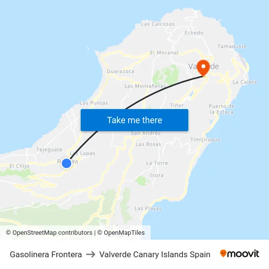 Gasolinera Frontera to Valverde Canary Islands Spain map