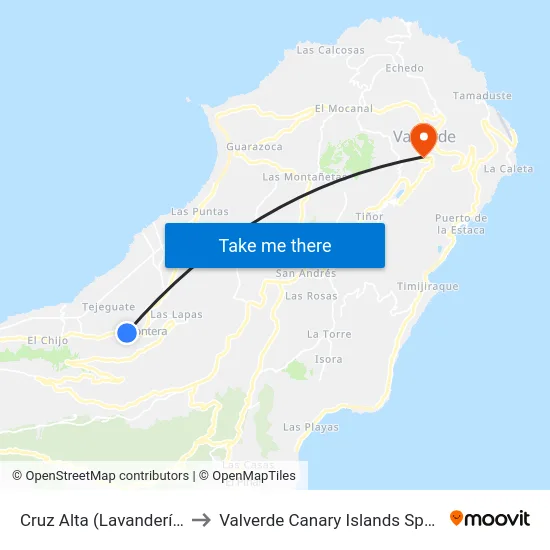 Cruz Alta (Lavandería) to Valverde Canary Islands Spain map