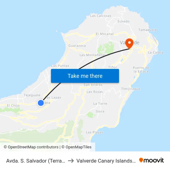 Avda. S. Salvador (Terramare) to Valverde Canary Islands Spain map