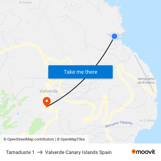 Tamaduste 1 to Valverde Canary Islands Spain map