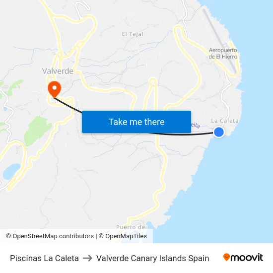 Piscinas La Caleta to Valverde Canary Islands Spain map