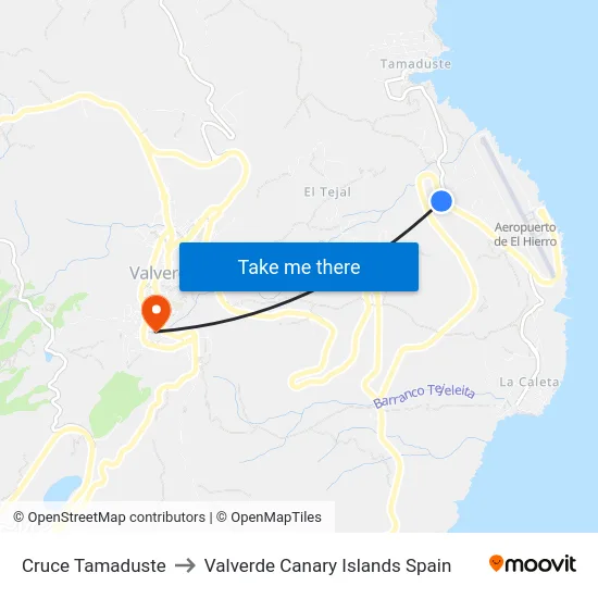 Cruce Tamaduste to Valverde Canary Islands Spain map