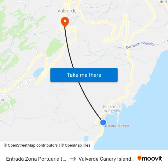 Entrada Zona Portuaria (Mirador) to Valverde Canary Islands Spain map