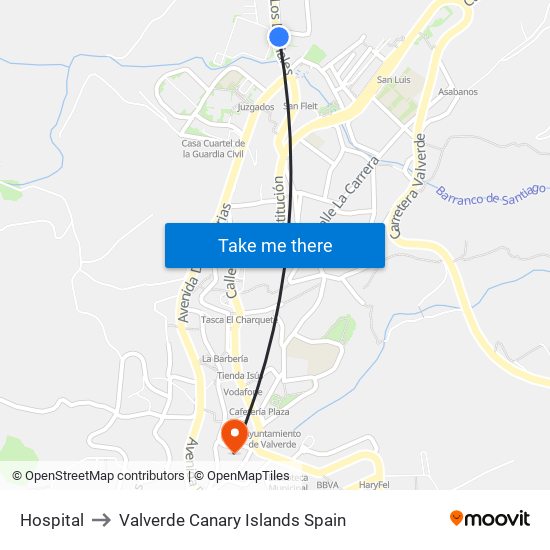 Hospital to Valverde Canary Islands Spain map