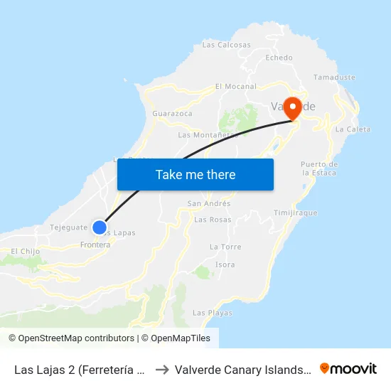 Las Lajas 2 (Ferretería Dacio) to Valverde Canary Islands Spain map