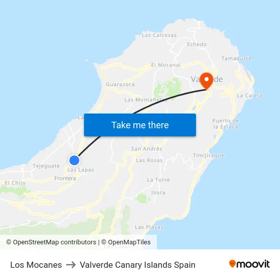 Los Mocanes to Valverde Canary Islands Spain map