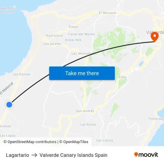 Lagartario to Valverde Canary Islands Spain map