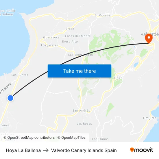 Hoya La Ballena to Valverde Canary Islands Spain map