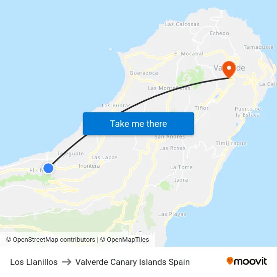 Los Llanillos to Valverde Canary Islands Spain map