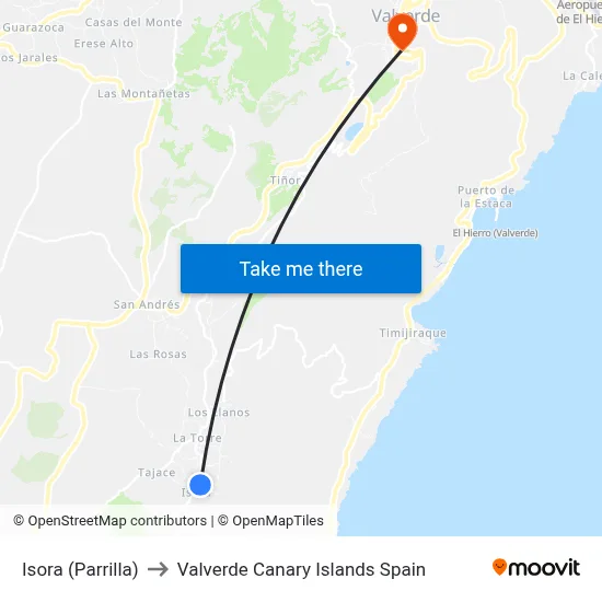 Isora (Parrilla) to Valverde Canary Islands Spain map