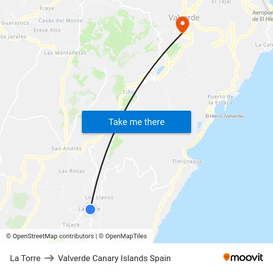 La Torre to Valverde Canary Islands Spain map
