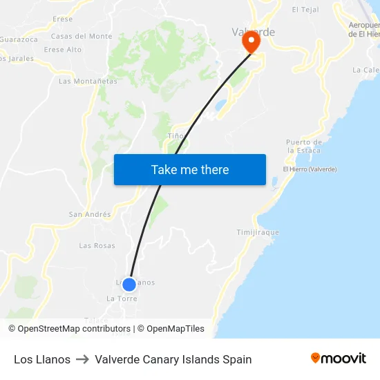 Los Llanos to Valverde Canary Islands Spain map