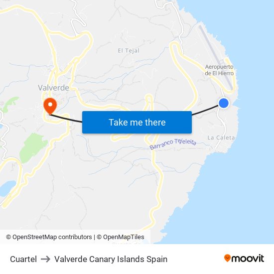 Cuartel to Valverde Canary Islands Spain map