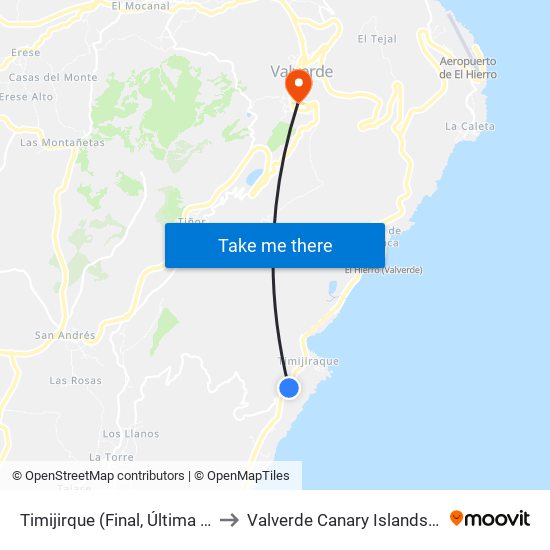 Timijirque  (Final, Última Casa) to Valverde Canary Islands Spain map