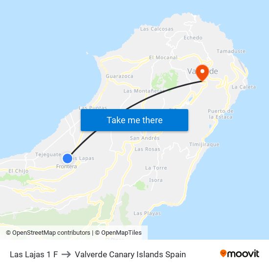 Las Lajas 1 F to Valverde Canary Islands Spain map